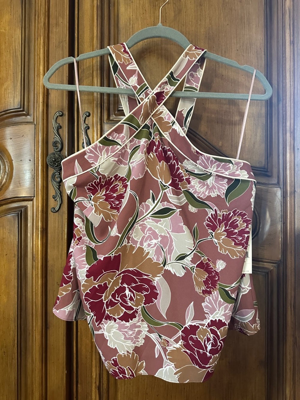 NEW Cooper & Ella Helena Cross Halter Style Floral Cross Pipping Detail Blouse L